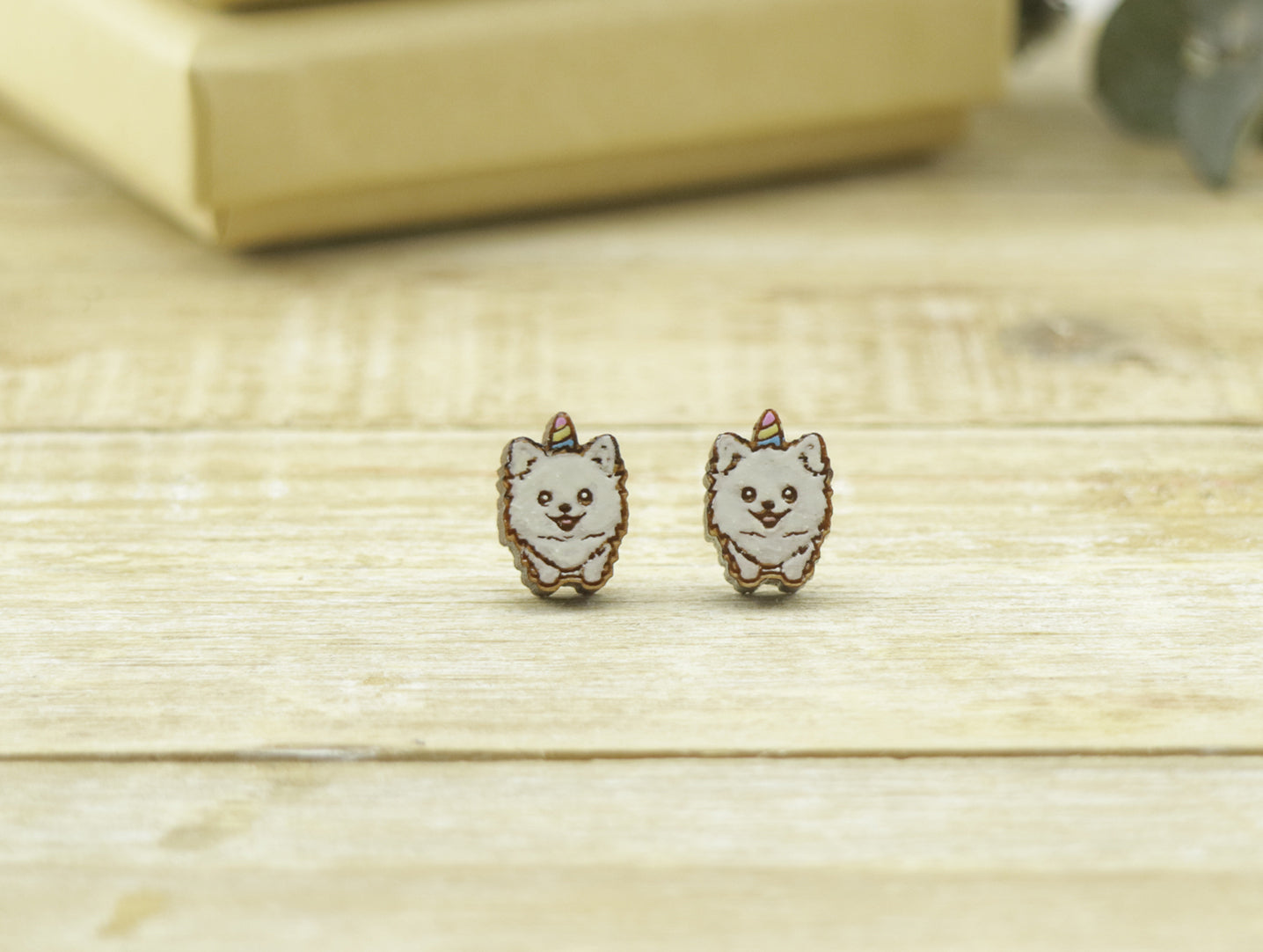 White Unicorn Dog Earrings