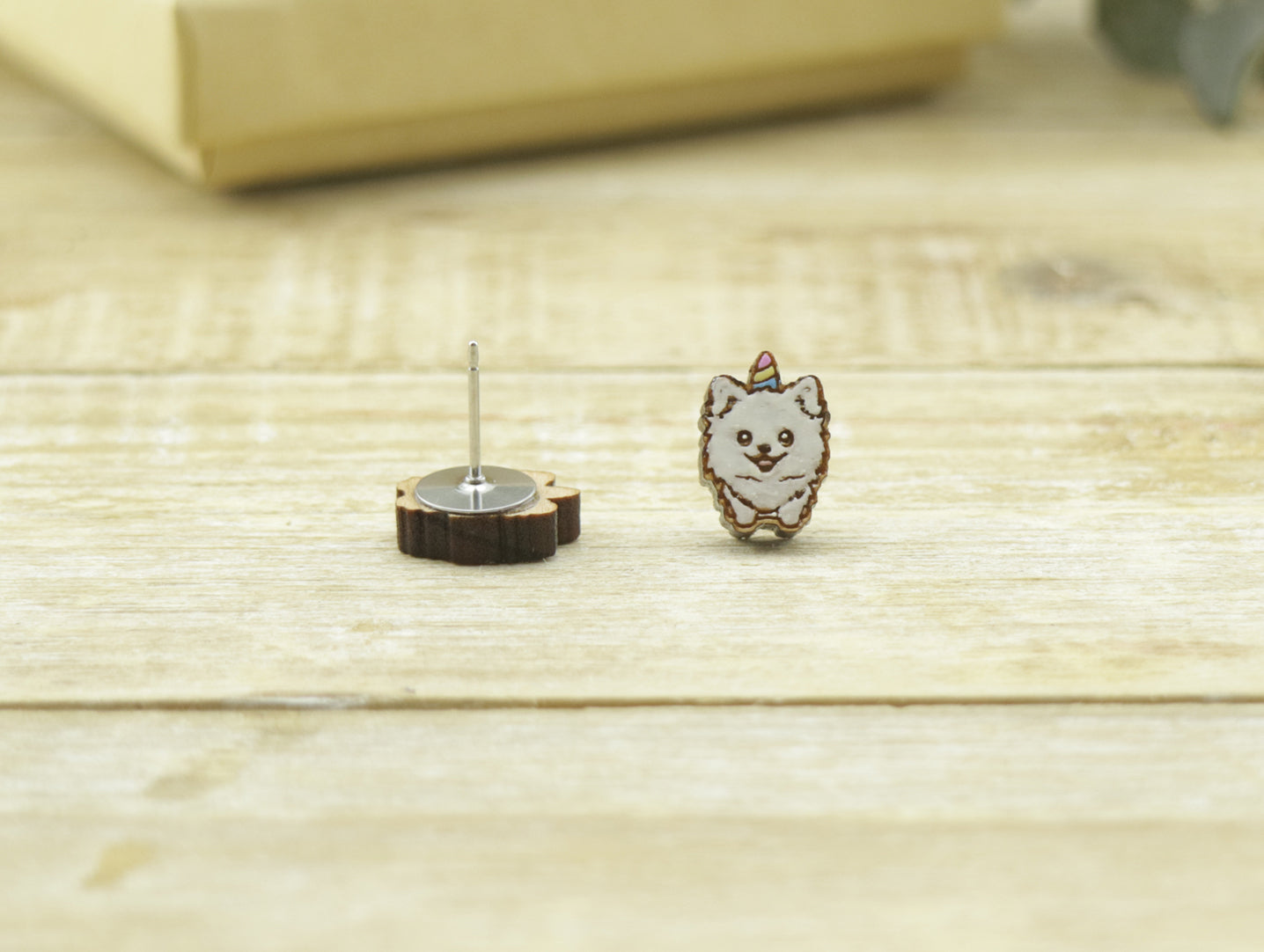 White Unicorn Dog Earrings