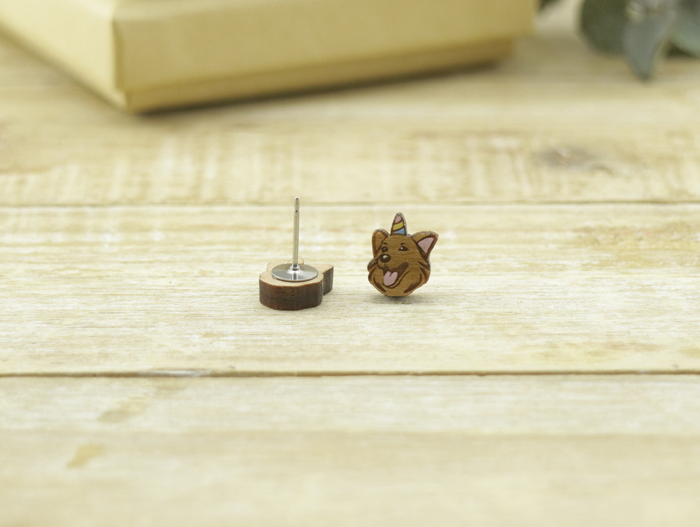 Brown Unicorn Dog Earrings