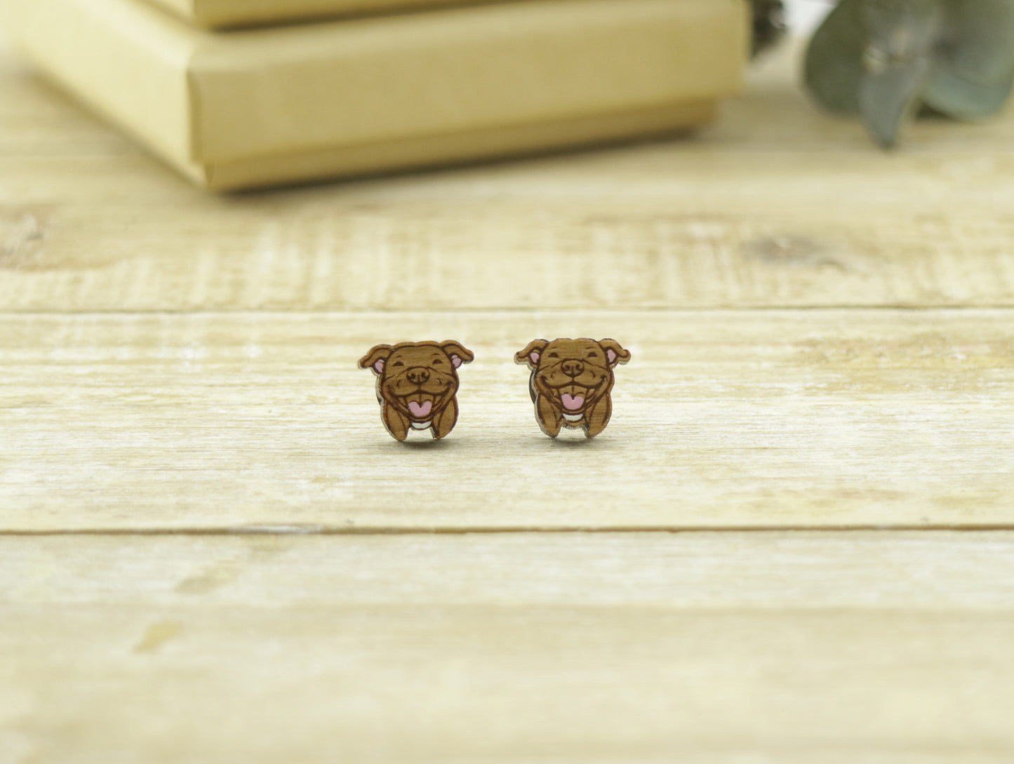 Staffordshire Terrier Brown Earrings