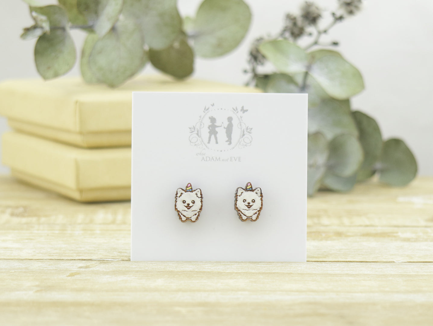 White Unicorn Dog Earrings